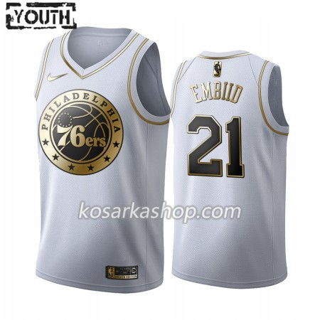 Dres Philadelphia 76ers Joel Embiid 21 Nike 2019-20 Bijela Golden Edition Swingman - Dječji Dres Philadelphia 76ers Joel Embiid 21 Nike 2019-20 Bijela Golden Edition Swingman - Dječji